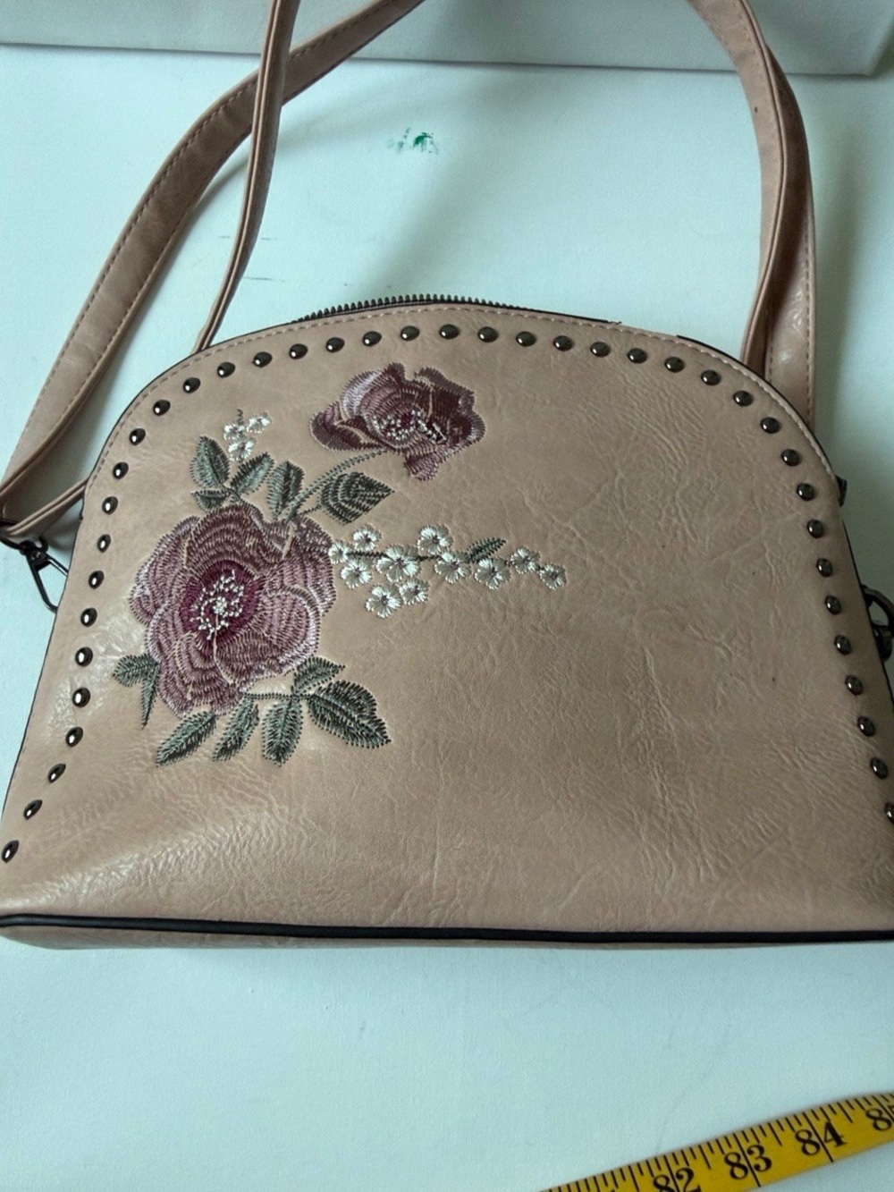 Floral Embroidered Crossbody Bag - Blush Pink